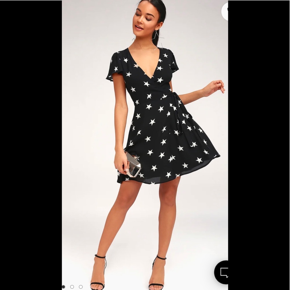 Lulu’s Star Struck Love Black Star Print Wrap Dress